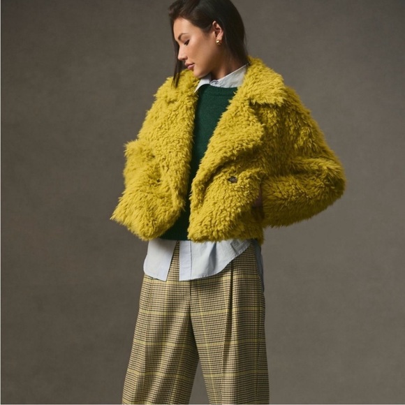 Anthropologie Jackets & Blazers - Anthropologie double breasted faux fur jacket in Citrine Yellow Size XS